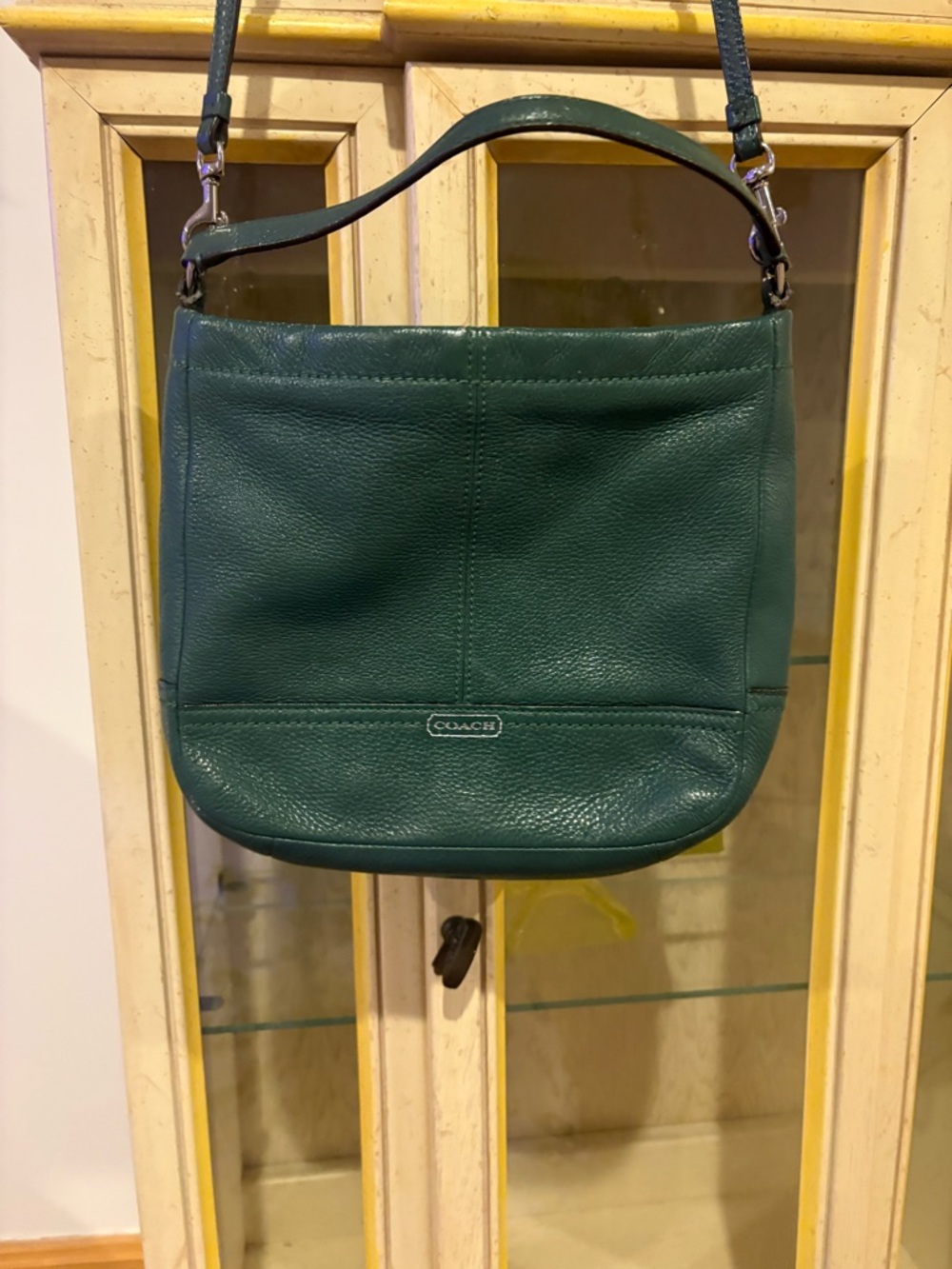 Coach Pebbled Leather Green Shoulder Bag and matching wallet vintage